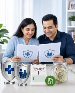 A married couple looking at health insurance