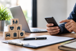 Person buying insurance through smartphone