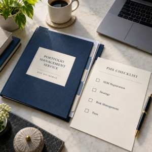 A folder with the title Portfolio management service and a page showcasing checklist