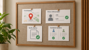 A bulletin board showing mutual fund distributor verification checklist
