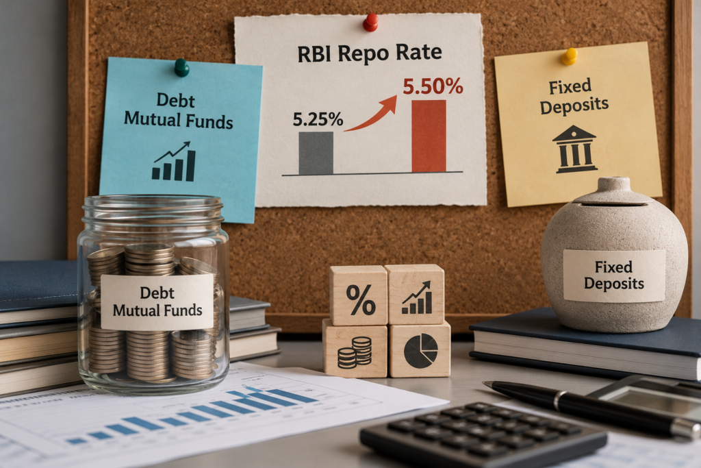 Infographic on debt mutual funds and fixed deposits and rbi rate hike