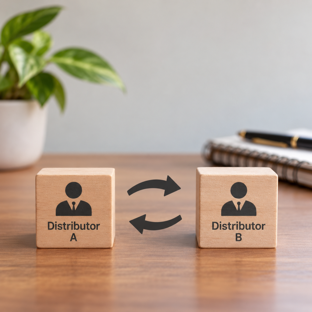 Illustration showing exchange of mutual fund between distributor A and distributor B